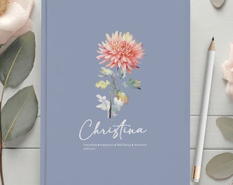 Diario personalizado de flores de nacimiento de noviembre, regalo de flores del mes de nacimiento, cuaderno de regalo de cumpleaños, diario de gratitud grabado, diario de meditación