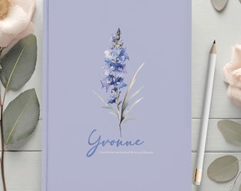 Diario personalizado de flores de nacimiento de julio, regalo de flores del mes de nacimiento, cuaderno de regalo de cumpleaños, diario de gratitud grabado, diario de meditación