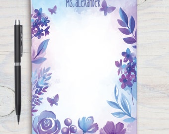 Purple Lover Patterned Personalized Notepad, Custom Notepad, Personalized Stationery, Writing Pad, Gift for Her, Wildflower Notepad