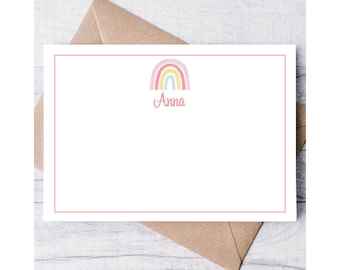 Watercolor Rainbow Personalized Stationery Note Cards, Stationary For Women, Thank you Flat Cards, Personalized Notecards, Gift for Family