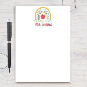 Teacher Personalized Notepad, Custom Teacher Pad, Teacher Appreciation, Writing Pad, Gift for Teacher, Teacher Gift, Apple Rainbow