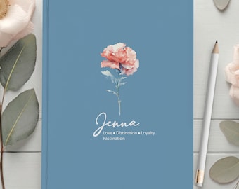 Diario personalizado de flores de nacimiento de enero, regalo de flores del mes de nacimiento, cuaderno de regalo de cumpleaños, diario de gratitud grabado, diario de meditación