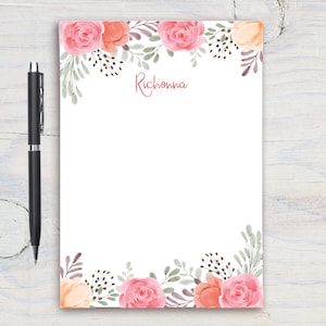 Personalisierter Notizblock, Notizblock benutzerdefinierte, personalisierte Briefpapier, Schreibblock, Geschenk für sie, Grün Notizblock, Rose Notizblock, Blumen Notizblock
