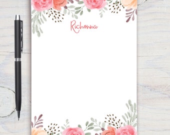 Personalized Notepad, Custom Notepad, Personalized Stationery, Writing Pad, Gift for Her, Greenery Notepad, Rose Notepad, Floral Notepad