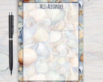 Benutzerdefinierte Notizblock mit Strand Muscheln, personalisierte Briefpapier, Schreibblock, Geschenk für sie, Strand Notizblock, nautischer Notizblock, Muschel Notizblock