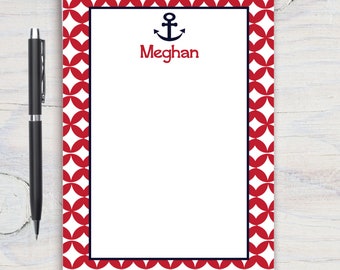 Personalized Notepad, Custom Notepad, Personalized Stationery, Writing Pad, Gift for Her, Red Notepad, Nautical Notepad, Anchor Notepad