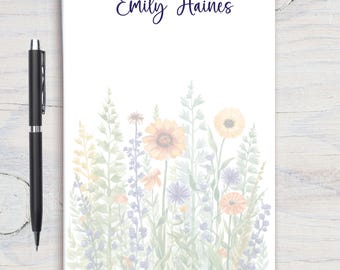 Bloc de notas personalizado con flores silvestres variadas, papelería personalizada, bloc de notas, regalo para ella, regalo para profesor/a