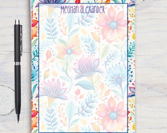 Bloc de notas personalizado con estampado floral brillante, bloc de notas personalizado, papelería personalizada, bloc de notas, regalo para ella, bloc de notas de flores silvestres
