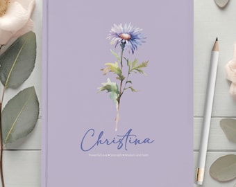 Diario personalizado de flores de nacimiento de septiembre, regalo de flores del mes de nacimiento, cuaderno de regalo de cumpleaños, diario de gratitud grabado, diario de meditación