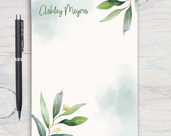 Personalized Notepad, Custom Notepad, Personalized Stationery, Writing Pad, Gift for Her, Greenery Notepad, Watercolor Leaves Notepad