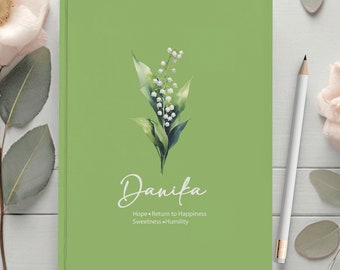 Diario personalizado de flores de nacimiento de mayo, regalo de flores del mes de nacimiento, cuaderno de regalo de cumpleaños, diario de gratitud grabado, diario de meditación