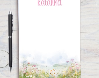 Bloc de notas personalizado con flores silvestres, papelería personalizada, bloc de notas, regalo para ella, regalo para profesor/a