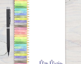 Teacher Personalized Notepad, Custom Teacher Notepad, Teacher Appreciation, Writing Pad, Gift for Teacher, Teacher Gift, Colorful Pencils