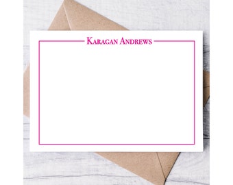 Bordered Modern Personalized Stationery Note Cards, Stationary For Women, Thank you Flat Cards, Personalized Notecards, Gift for Family