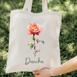 Juni Geburt Monat Blume personalisierte Canvas Tragetasche, Bachelorette Brautjungfer Geschenke, Geburtstagsgeschenk für sie, Hochzeitsgeschenk, Geschenk für Mama