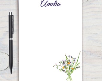 Purple Wildflowers Patterned Personalized Notepad, Custom Notepad, Personalized Stationery, Writing Pad, Gift for Her, Wildflower Notepad