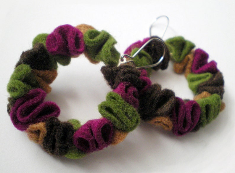 Morchela earrings Felt hoops earrings Felt jewelry Felt earrings Hoops earrings image 1