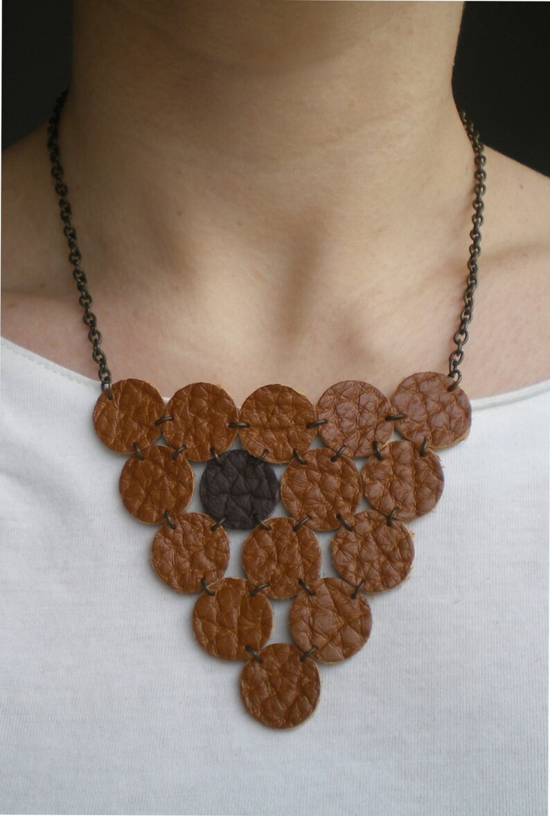 Leather Brown Polka Necklace Leather Jewelry Textil Etsy