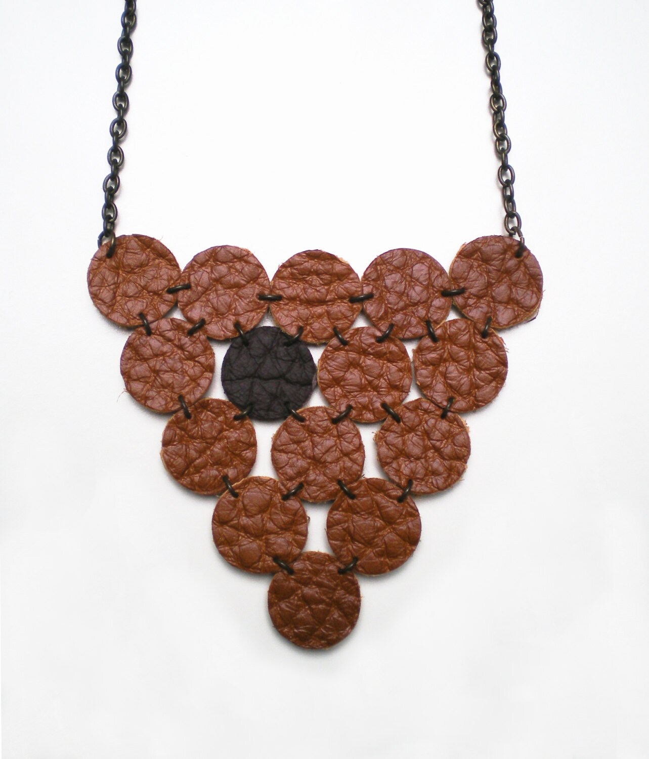 Leather Brown Polka Necklace Leather Jewelry Textil Etsy