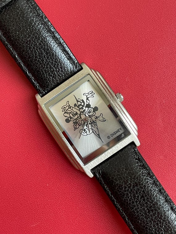 Vintage Disney Tank Watch Silver Sunburst Stepped Case Mickey