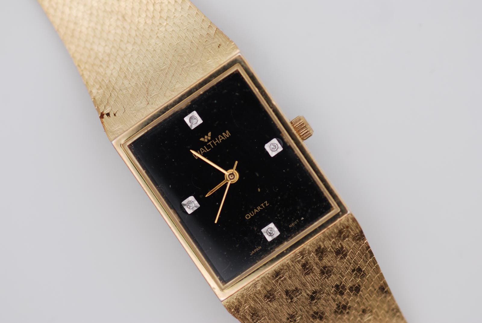 Waltham Vintage Diamond Accent Wrist Watch, Black And Gold Waltham Diamond - Etsy main image 3