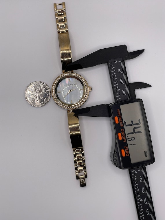 Anne Klein Mother of Pearl Crystal Bezel Gold Tone Quartz 