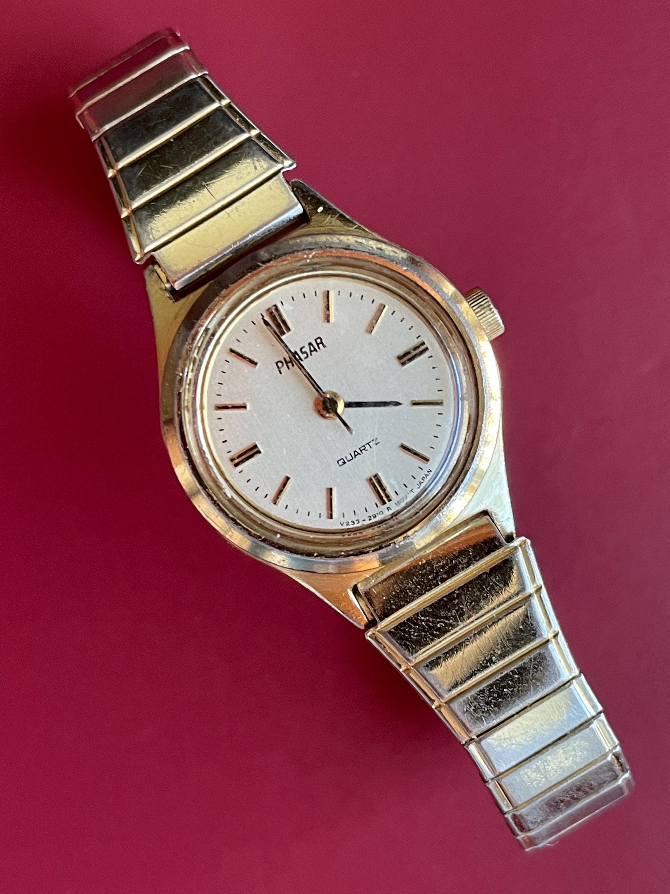 Vintage Phasar by Sears Roebuck and Co Gold Tone Cocktail Watch Stretch Band Quartz Watch Etsy