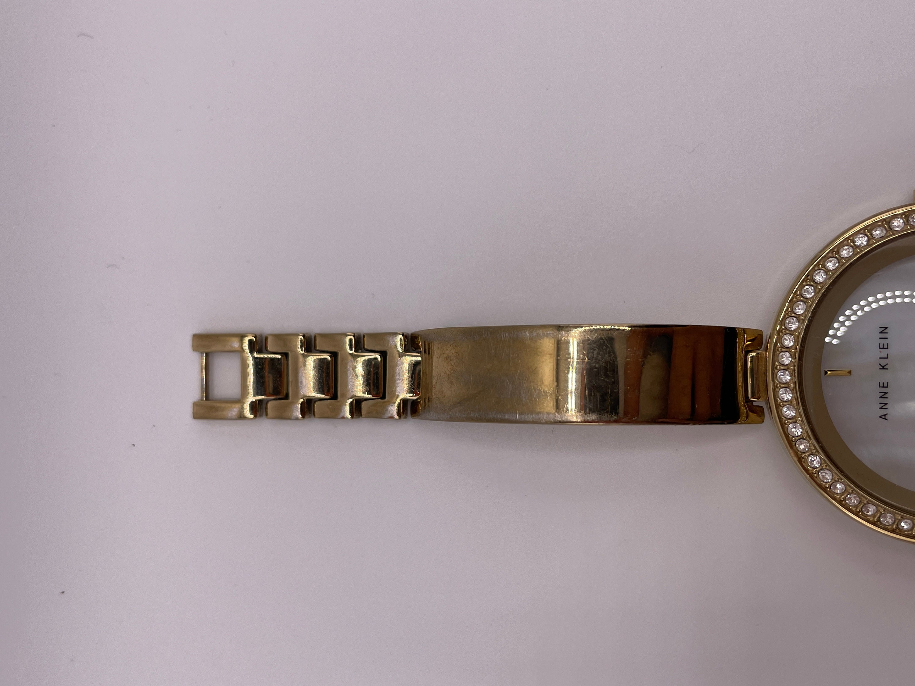 Anne Klein Mother of Pearl Crystal Bezel Gold Tone Quartz 