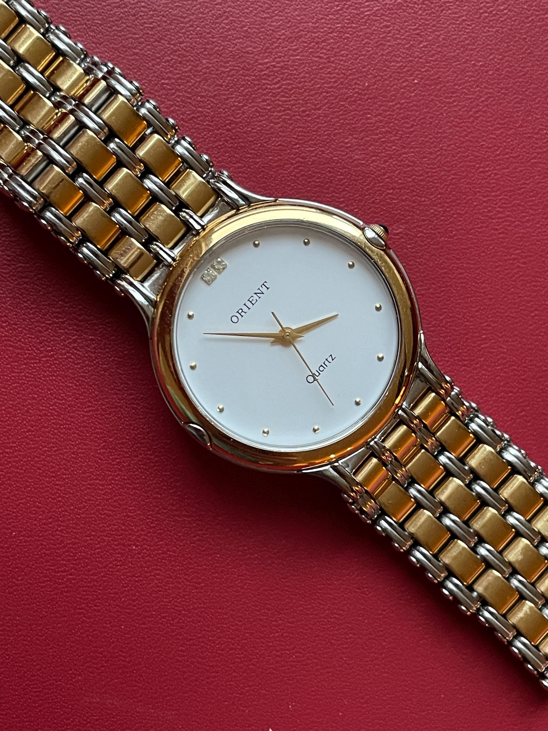 Orient GP White Dial Quartz Watch Ladies 27mm Gold Tone Integrated