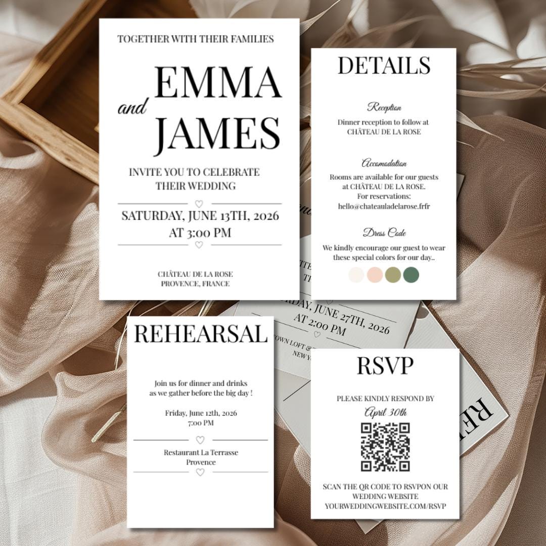 Modèle d'invitation mariage moderne (lot Canva)