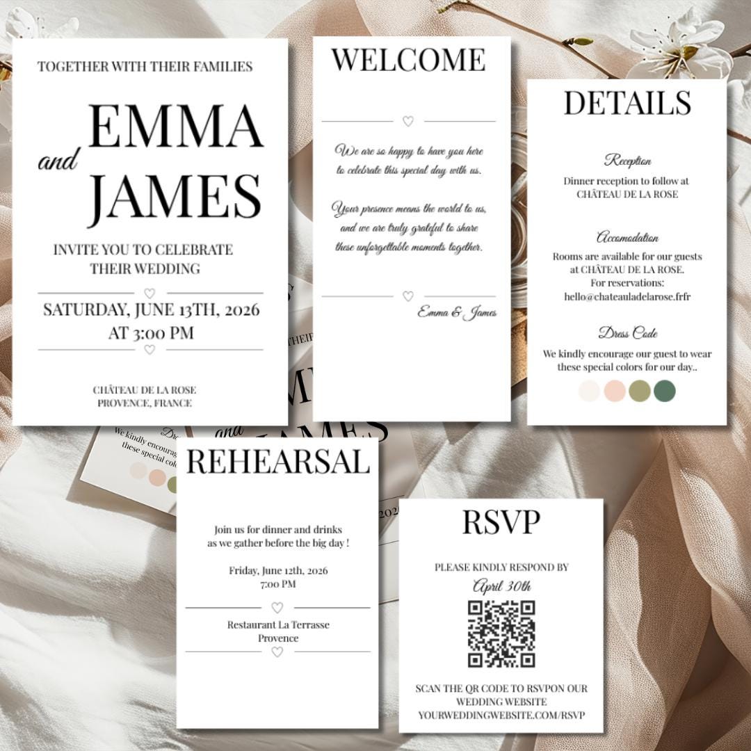 Faire-part mariage minimaliste élégant (modifiable)