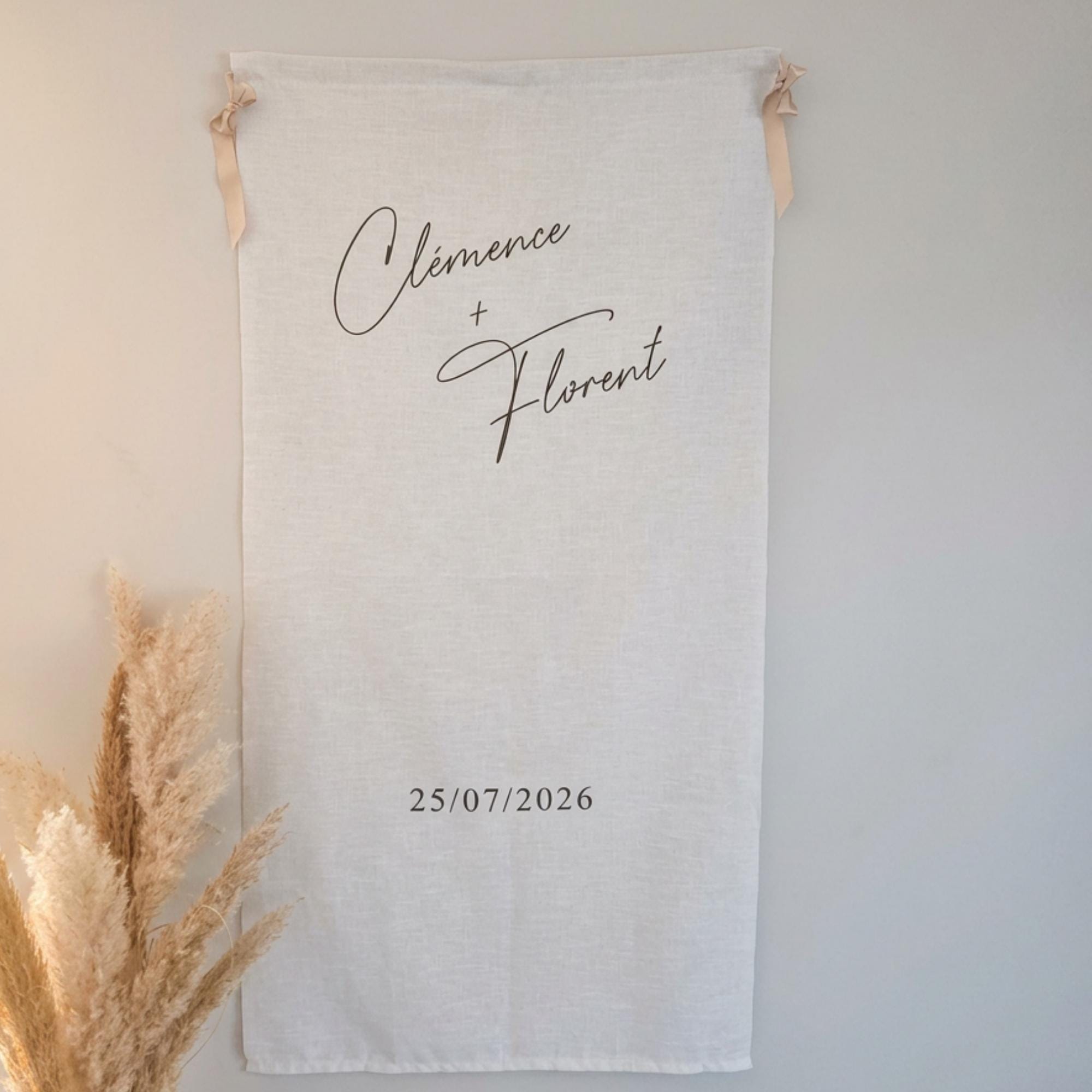 Panneau bienvenue mariage en tissu fait main