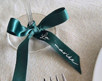 Personalized wedding wine glass ribbon | Guest Name Napkin Tag | Personalized satin ribbon wedding place card