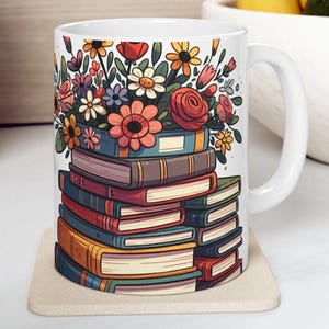 Mugsforyourcupboard Floral Book Lover&#39;s Ceramic Mug, Perfect for Readers, Bookworm Gift, Cozy Coffee Time, Book Club, Reading Nook Decor