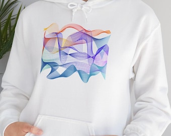 Sudadera con capucha abstracta con ondas de arcoíris, sudadera unisex colorida, suéter vibrante, diseño retro, regalo de suéter genial, Mugsforyourcupboard