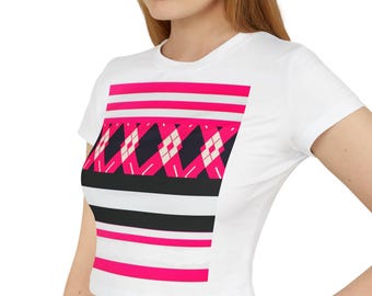 Hot Pink Argyle Print With 90s Inspired Racing Stripe Women'st