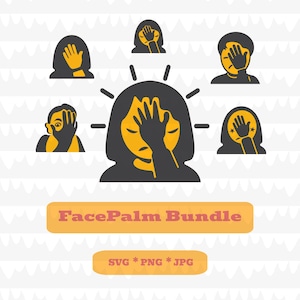 Pakiet SVG Facepalm | 6 zabawnych wektorowych clipartów Facepalm | Natychmiastowe pobranie | Płaski projekt dla Cricut, sublimacji, naklejek, koszulek