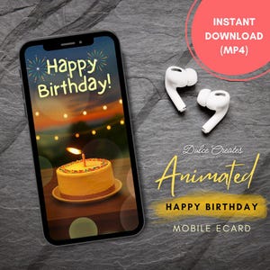 Happy Birthday to You Animated Greeting E-Card for Mobile Phone. Cake Design. Celebrate Ecard. Digital Greeting Card. Mobile Greeting Card.