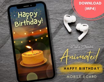 Happy Birthday to You Animated Greeting E-Card for Mobile Phone. Cake Design. Celebrate Ecard. Digital Greeting Card. Mobile Greeting Card.