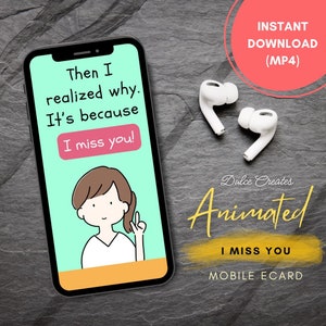Cartão eletrônico animado "Sinto sua falta" para celular. Romance. Através dos quilômetros. Download instantâneo. Cartão eletrônico "Amor para celular". Cartão eletrônico "Sinto sua falta".