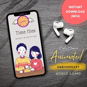 携帯電話用のハッピーアニバーサリーアニメーショングリーティングEカード。ロマンチック。記念日のモバイルEカード。結婚記念日。すぐにダウンロードできます。