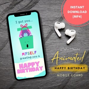 Video de tarjeta electrónica de felicitación animada de feliz cumpleaños para teléfono móvil. Diseño de regalo. Tarjeta electrónica móvil de cumpleaños. Saludos digitales. Descarga instantánea.