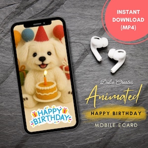 Happy Birthday to You Animated Greeting E-Card for Mobile Phone. Puppy Design. Celebrate Ecard. Digital Greeting Card. Mobile Greeting Card.