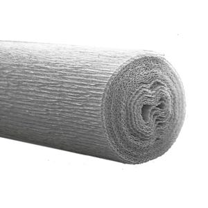 Peut inclure: Un rouleau de papier crépon blanc présentant une surface texturée et finement plissée. Le papier est enroulé serré en forme cylindrique, révélant une structure dense et superposée avec des stries horizontales visibles sur toute la longueur.
