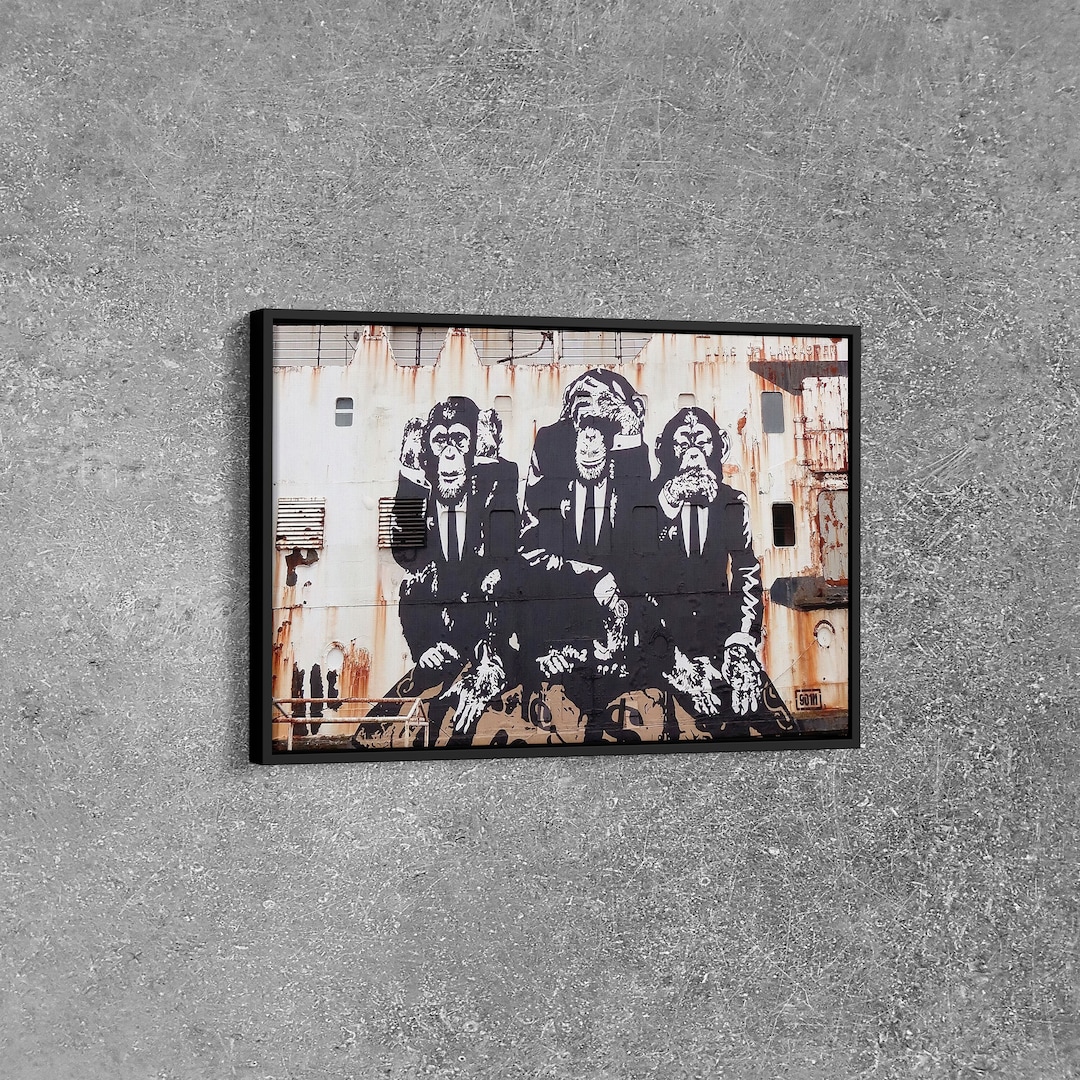 Banksy Three Wise Monkeys Poster, Banksy Framed Canvas, 3 Wise Monkeys ...