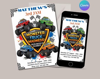 Inbjudan till Monster Truck-födelsedag: Redigerbar Canvas-mall (5x7")