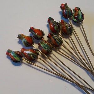 Handmade Glass Flower Bud or Rose Bud Headpin Findings-Set of Ten Headpins