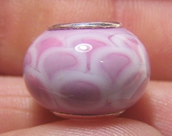Lampwork Bead -Pink Lotus Blossom- ( European Style Lined Bead) SRA S105