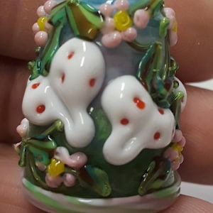 Handmade Lampwork Glass Thimble  -Big White Strawberries- SRA S105
