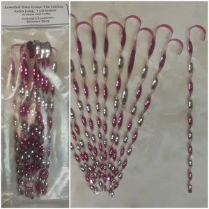 Tin Icicles Christmas Ornaments-Jeweled Two Color- 7 1/2 inch long Tapered.  Bag of 12 made in the USA by Colleen